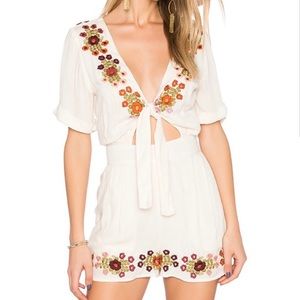 Tularosa Creme Rowley Floral Embroidered Romper